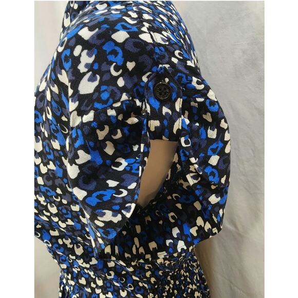 I Love H81 Mini Blue Floral Short Sleeve High Neck Printed Dress, Size Small - Picture 2 of 7